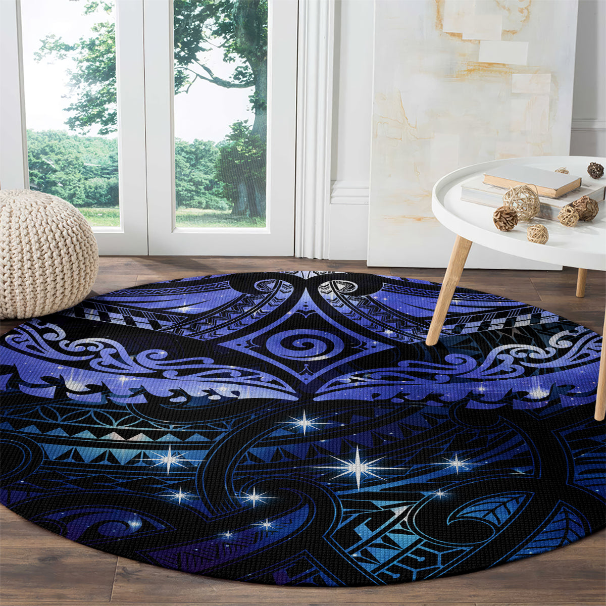 New Zealand Matariki Round Carpet Maori Pattern and Matariki Sky Night LT03 - Polynesian Pride