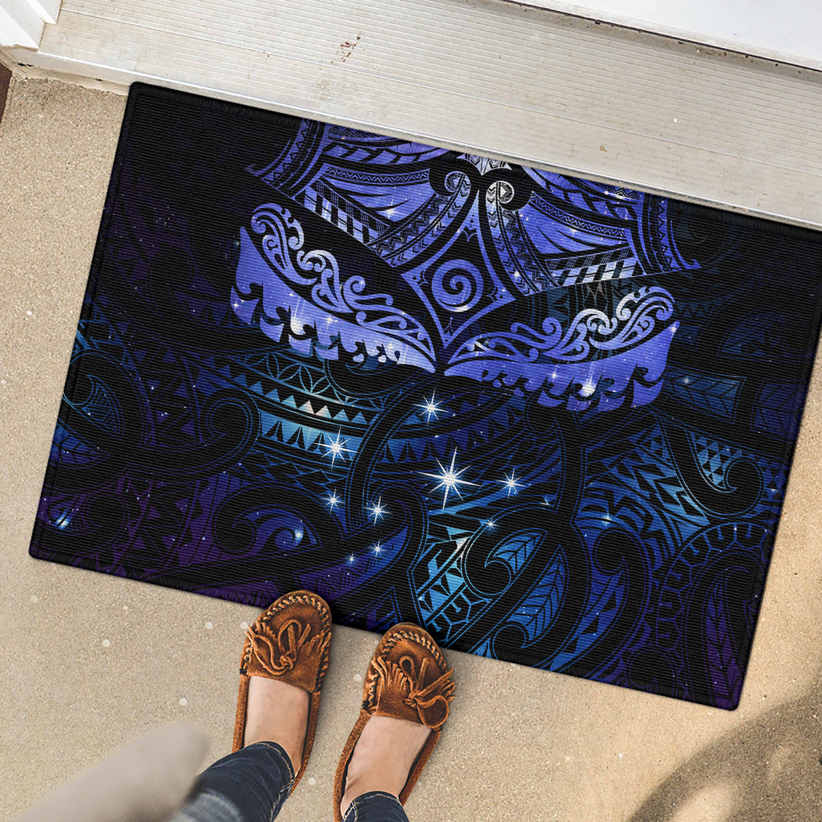 New Zealand Matariki Rubber Doormat Maori Pattern and Matariki Sky Night LT03 - Polynesian Pride