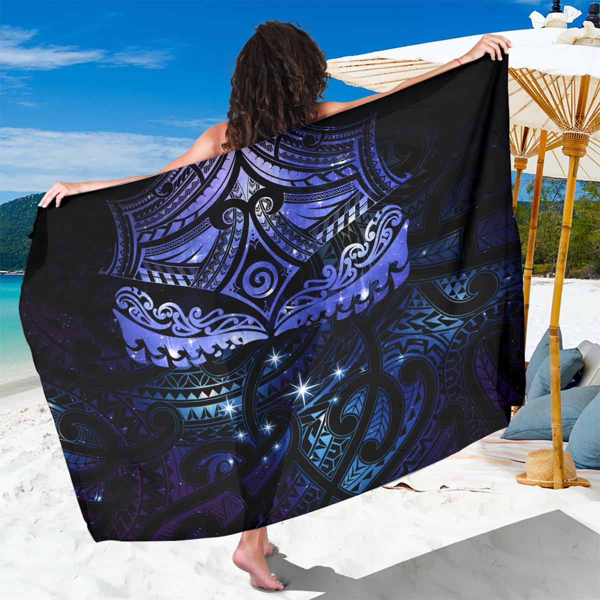 New Zealand Matariki Sarong Maori Pattern and Matariki Sky Night LT03 One Size 44 x 66 inches Blue - Polynesian Pride
