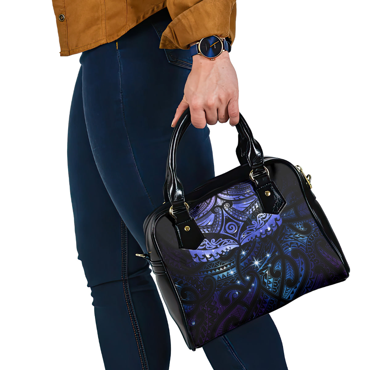 New Zealand Matariki Shoulder Handbag Maori Pattern and Matariki Sky Night LT03 - Polynesian Pride