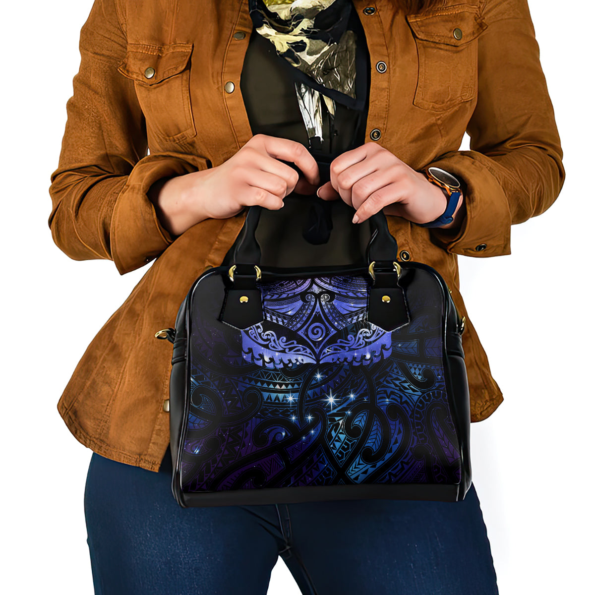 New Zealand Matariki Shoulder Handbag Maori Pattern and Matariki Sky Night LT03 - Polynesian Pride