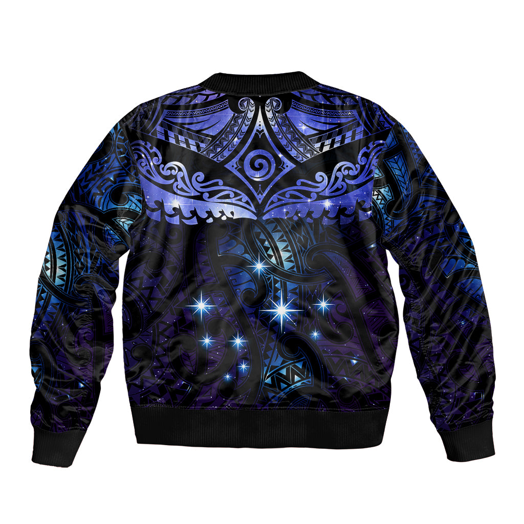 New Zealand Matariki Sleeve Zip Bomber Jacket Maori Pattern and Matariki Sky Night LT03 - Polynesian Pride