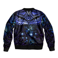 New Zealand Matariki Sleeve Zip Bomber Jacket Maori Pattern and Matariki Sky Night LT03 - Polynesian Pride