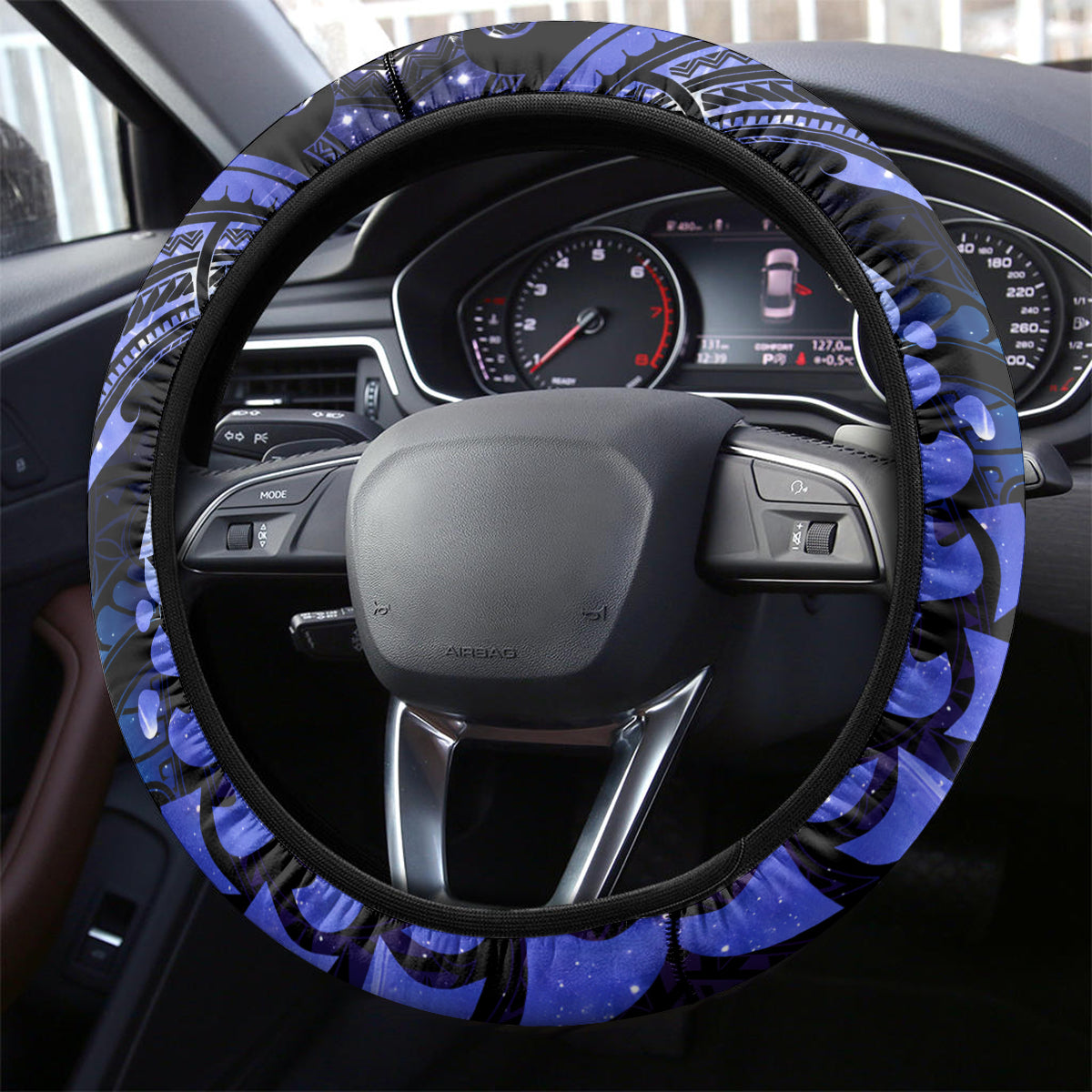 New Zealand Matariki Steering Wheel Cover Maori Pattern and Matariki Sky Night LT03 - Polynesian Pride