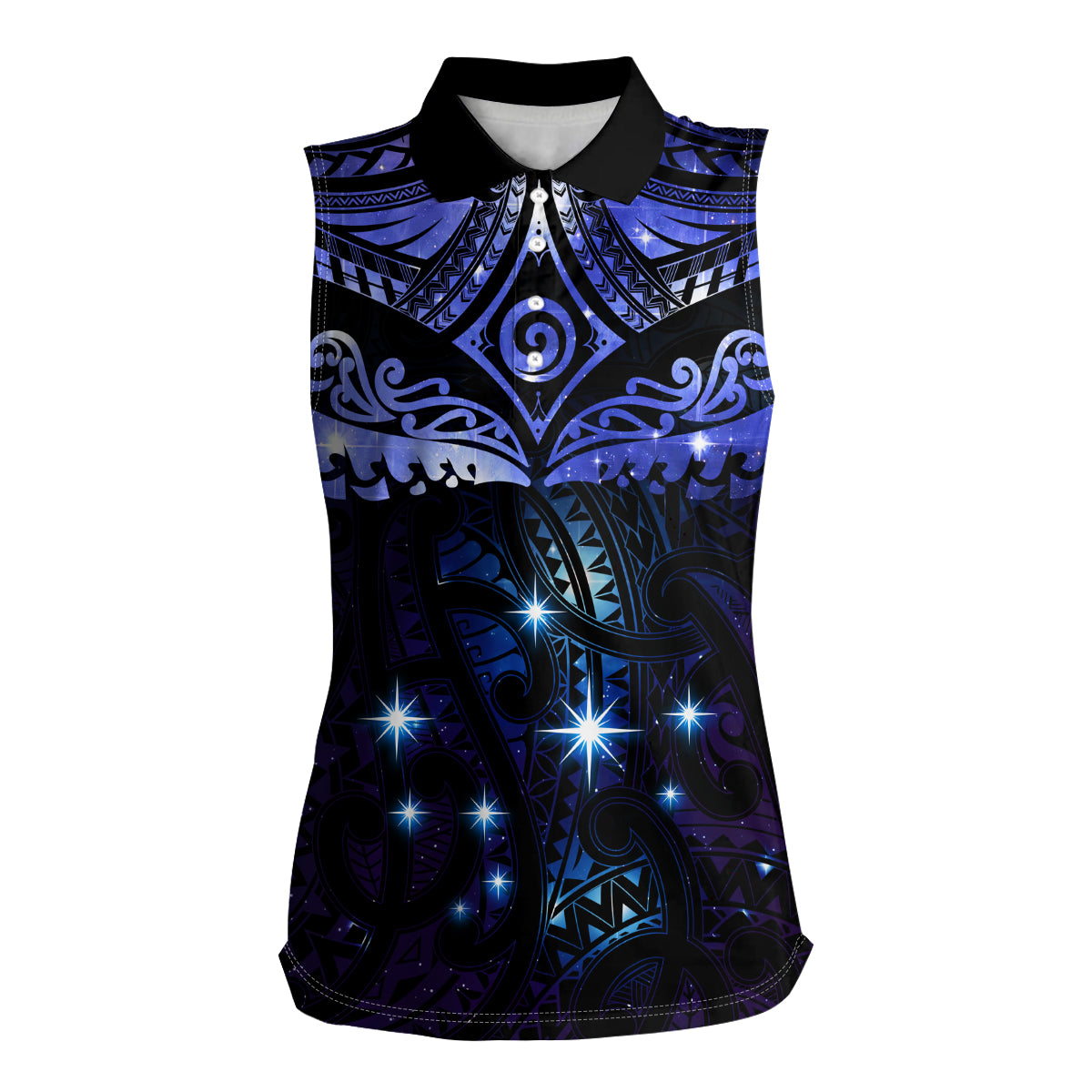 New Zealand Matariki Women Sleeveless Polo Shirt Maori Pattern and Matariki Sky Night