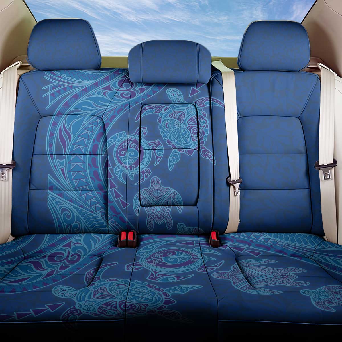 Hawaiian Turtles and Polynesian Art Tattoo Back Car Seat Cover Ocean Abyss