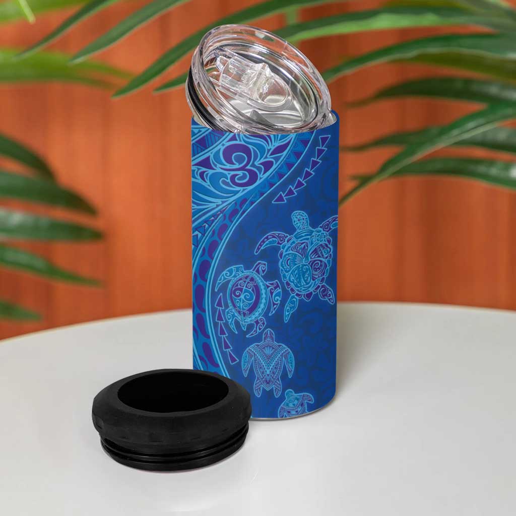 Hawaiian Turtles and Polynesian Art Tattoo 4 in 1 Can Cooler Tumbler Ocean Abyss