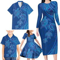 Hawaiian Turtles and Polynesian Art Tattoo Family Matching Long Sleeve Bodycon Dress and Hawaiian Shirt Ocean Abyss