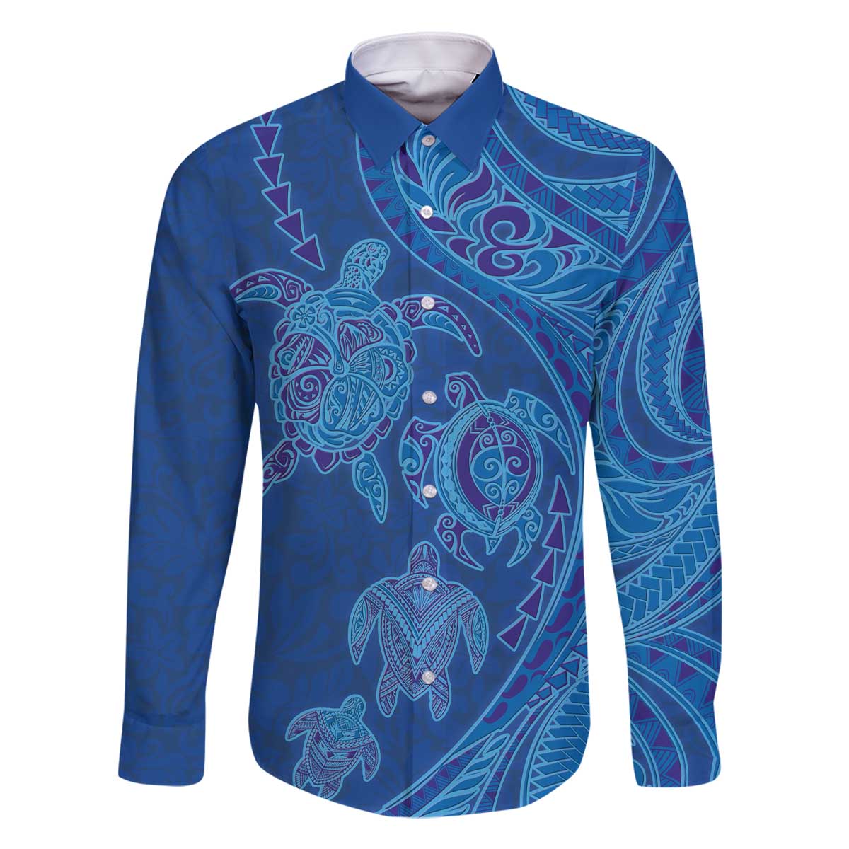 Hawaiian Turtles and Polynesian Art Tattoo Family Matching Off The Shoulder Long Sleeve Dress and Hawaiian Shirt Ocean Abyss