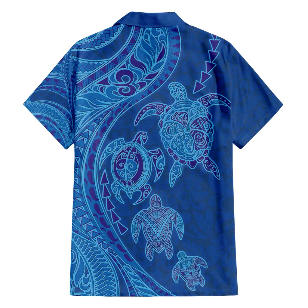 Hawaiian Turtles and Polynesian Art Tattoo Family Matching Off Shoulder Maxi Dress and Hawaiian Shirt Ocean Abyss