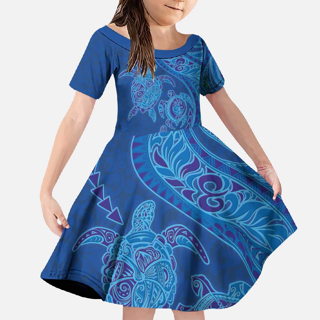 Hawaiian Turtles and Polynesian Art Tattoo Family Matching Short Sleeve Bodycon Dress and Hawaiian Shirt Ocean Abyss