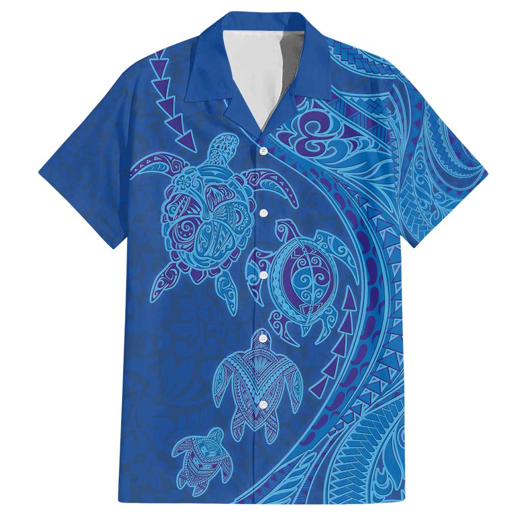 Hawaiian Turtles and Polynesian Art Tattoo Family Matching Short Sleeve Bodycon Dress and Hawaiian Shirt Ocean Abyss