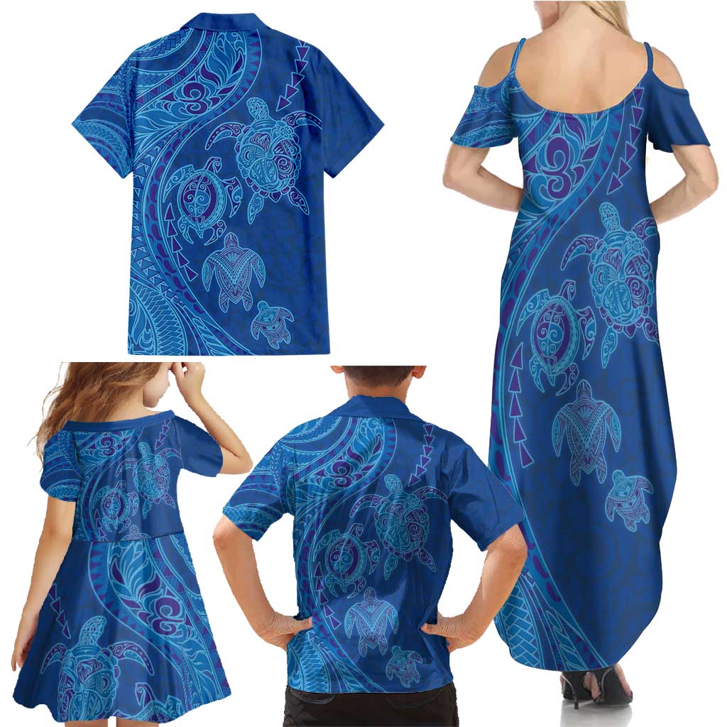 Hawaiian Turtles and Polynesian Art Tattoo Family Matching Summer Maxi Dress and Hawaiian Shirt Ocean Abyss