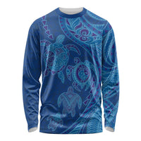 Hawaiian Turtles and Polynesian Art Tattoo Long Sleeve Shirt Ocean Abyss LT03 Unisex Blue - Polynesian Pride