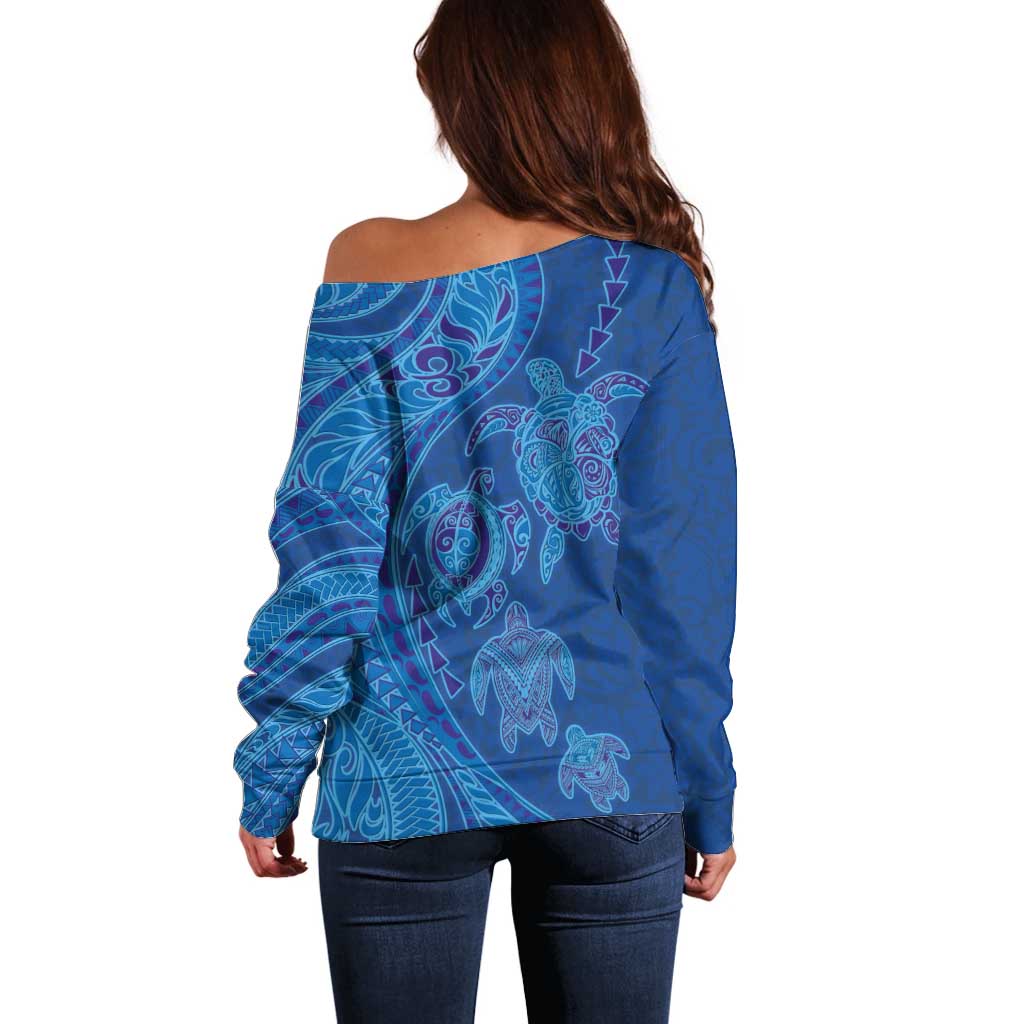 Hawaiian Turtles and Polynesian Art Tattoo Off Shoulder Sweater Ocean Abyss