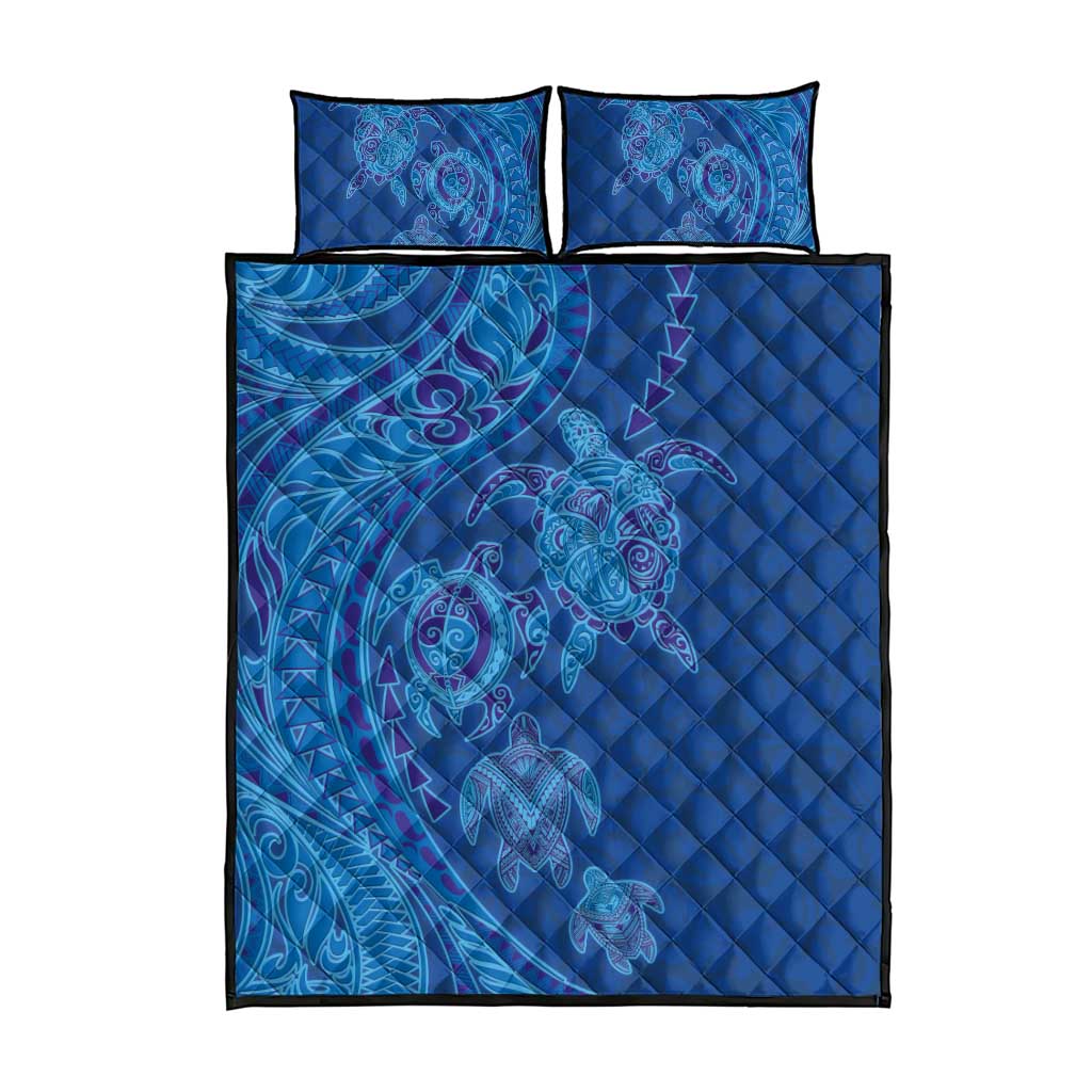 Hawaiian Turtles and Polynesian Art Tattoo Quilt Bed Set Ocean Abyss