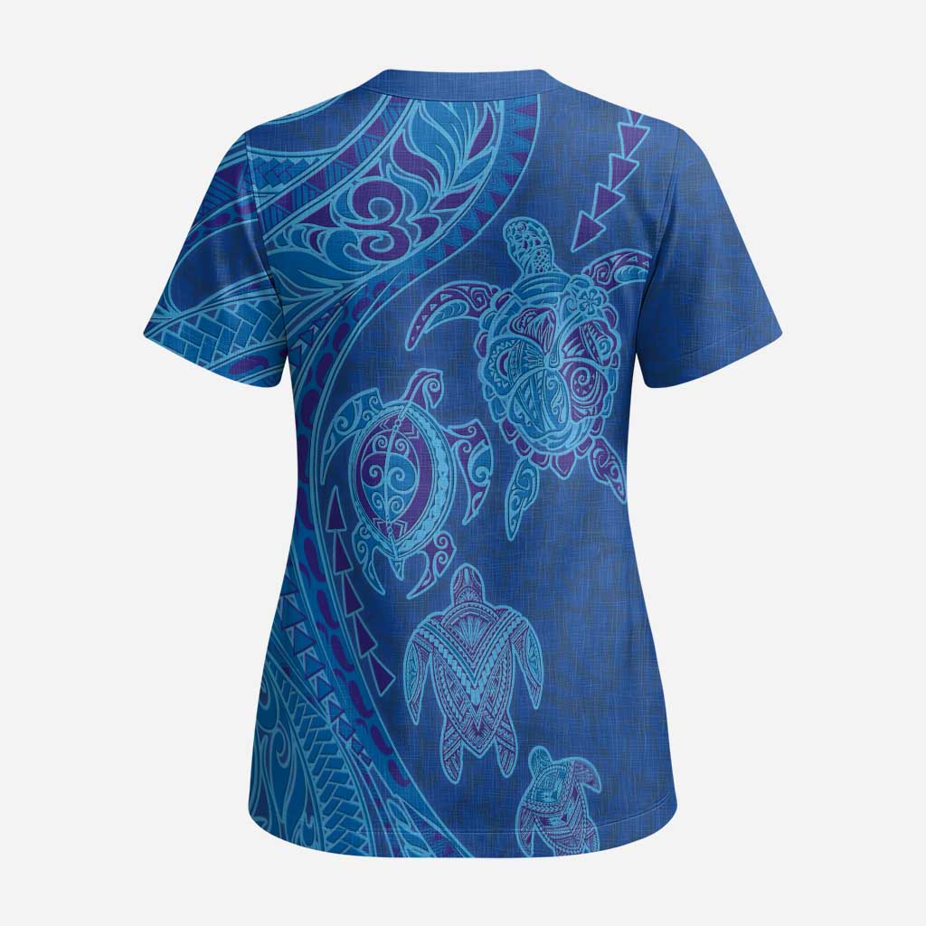 Hawaiian Turtles and Polynesian Art Tattoo Scrub Top Ocean Abyss - Polynesian Pride