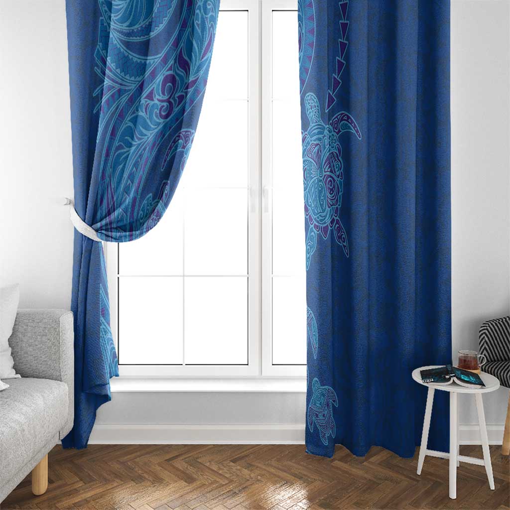 Hawaiian Turtles and Polynesian Art Tattoo Window Curtain Ocean Abyss