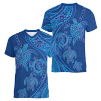 Hawaiian Turtles and Polynesian Art Tattoo Women V-Neck T-Shirt Ocean Abyss LT03 - Polynesian Pride