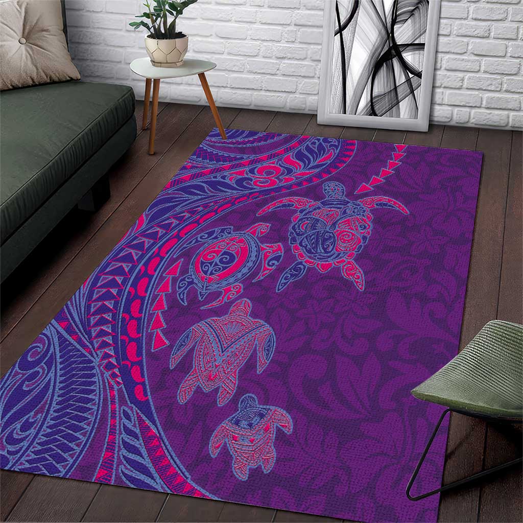 Hawaiian Turtles and Polynesian Art Tattoo Area Rug Dusky Violet