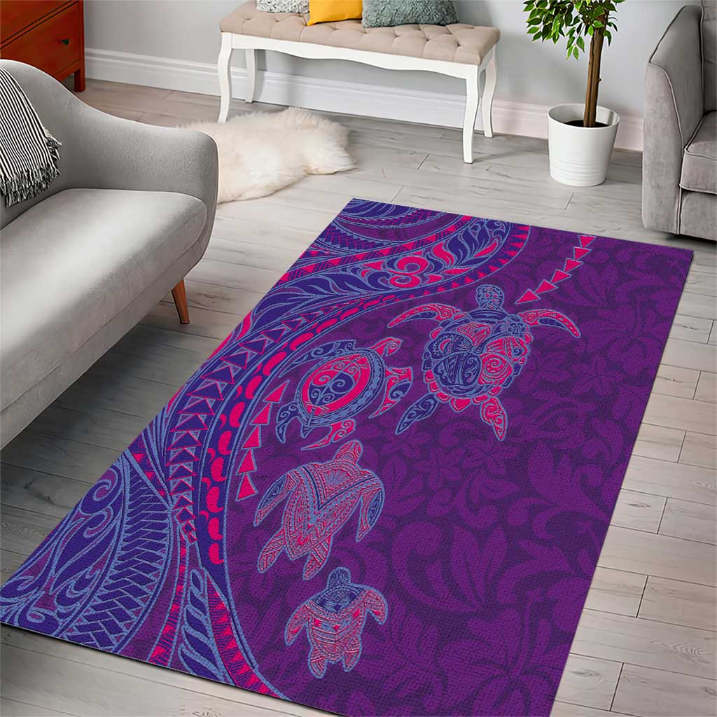 Hawaiian Turtles and Polynesian Art Tattoo Area Rug Dusky Violet