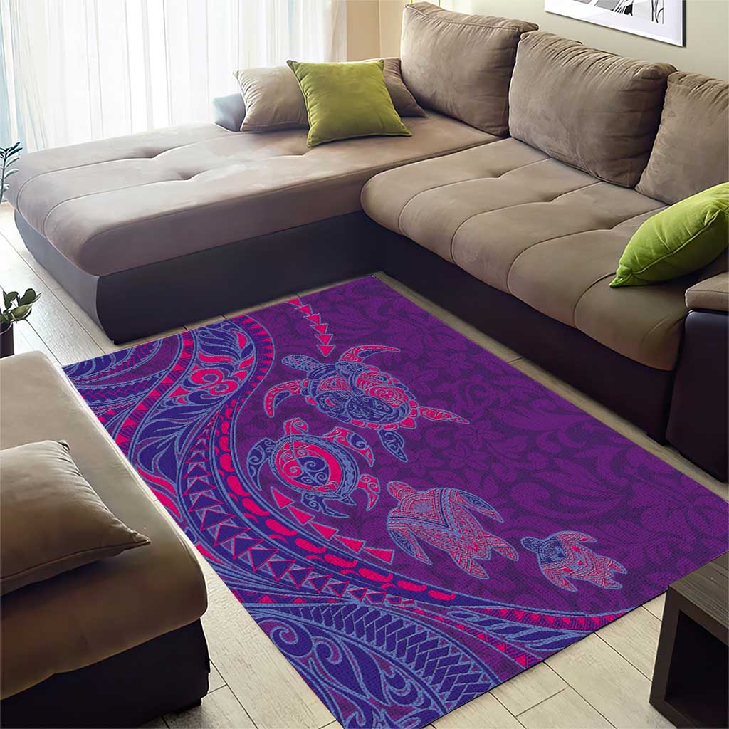 Hawaiian Turtles and Polynesian Art Tattoo Area Rug Dusky Violet