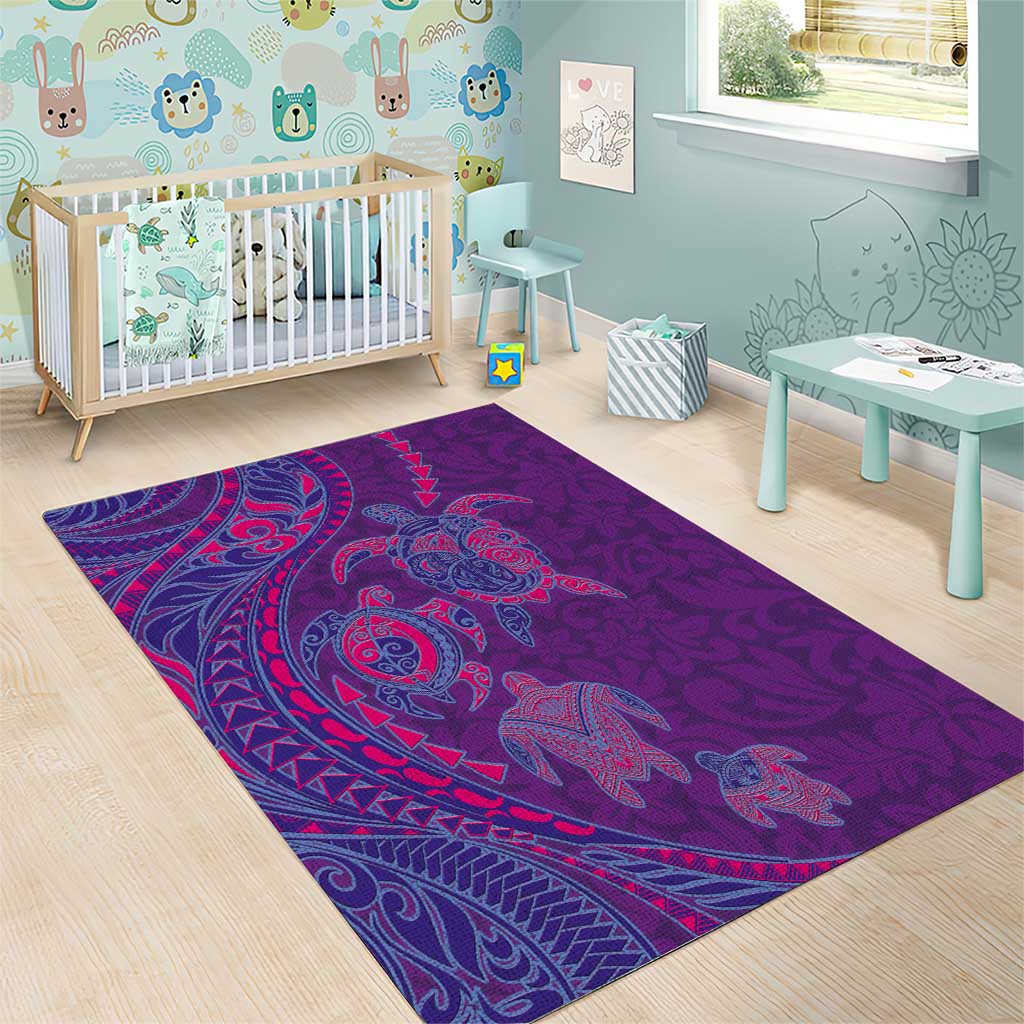 Hawaiian Turtles and Polynesian Art Tattoo Area Rug Dusky Violet