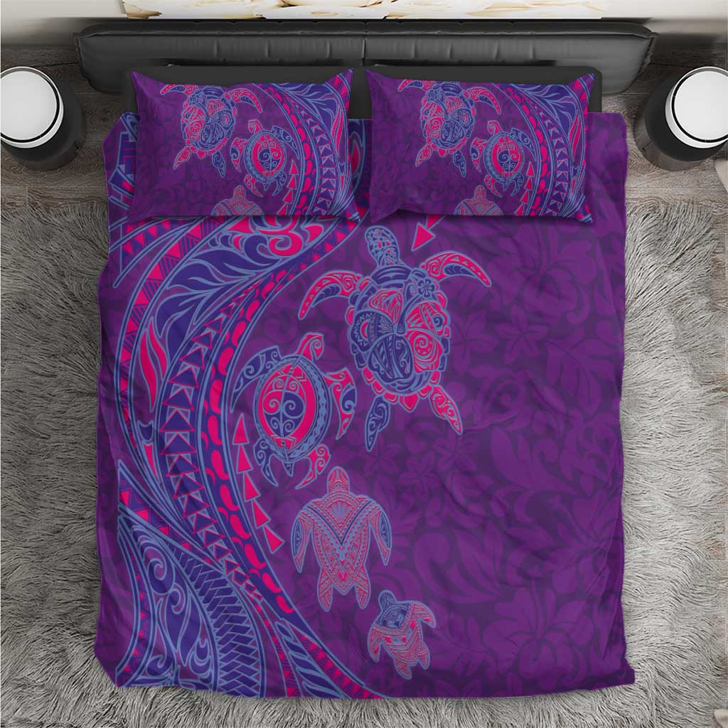 Hawaiian Turtles and Polynesian Art Tattoo Bedding Set Dusky Violet