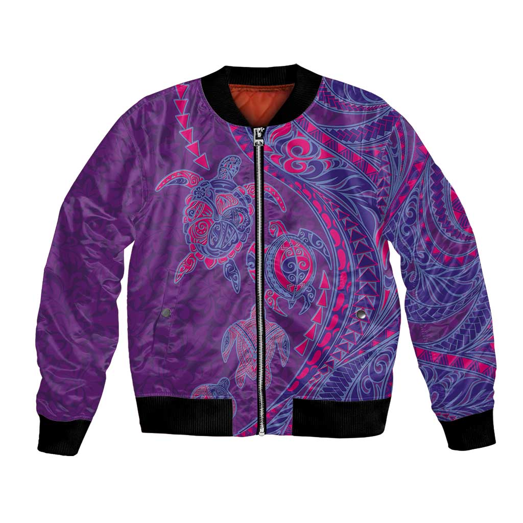 Hawaiian Turtles and Polynesian Art Tattoo Bomber Jacket Dusky Violet LT03 Unisex Purple - Polynesian Pride