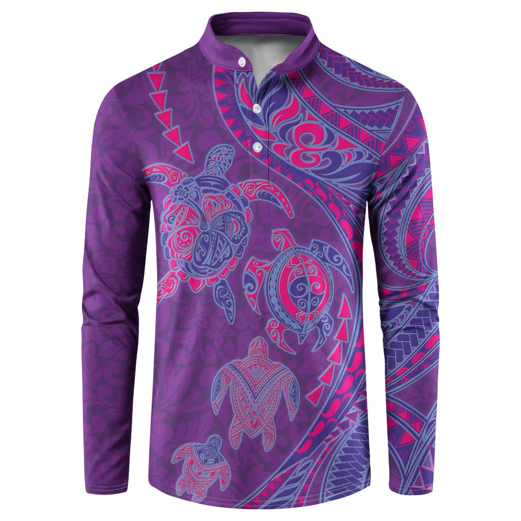Hawaiian Turtles and Polynesian Art Tattoo Button Sweatshirt Dusky Violet