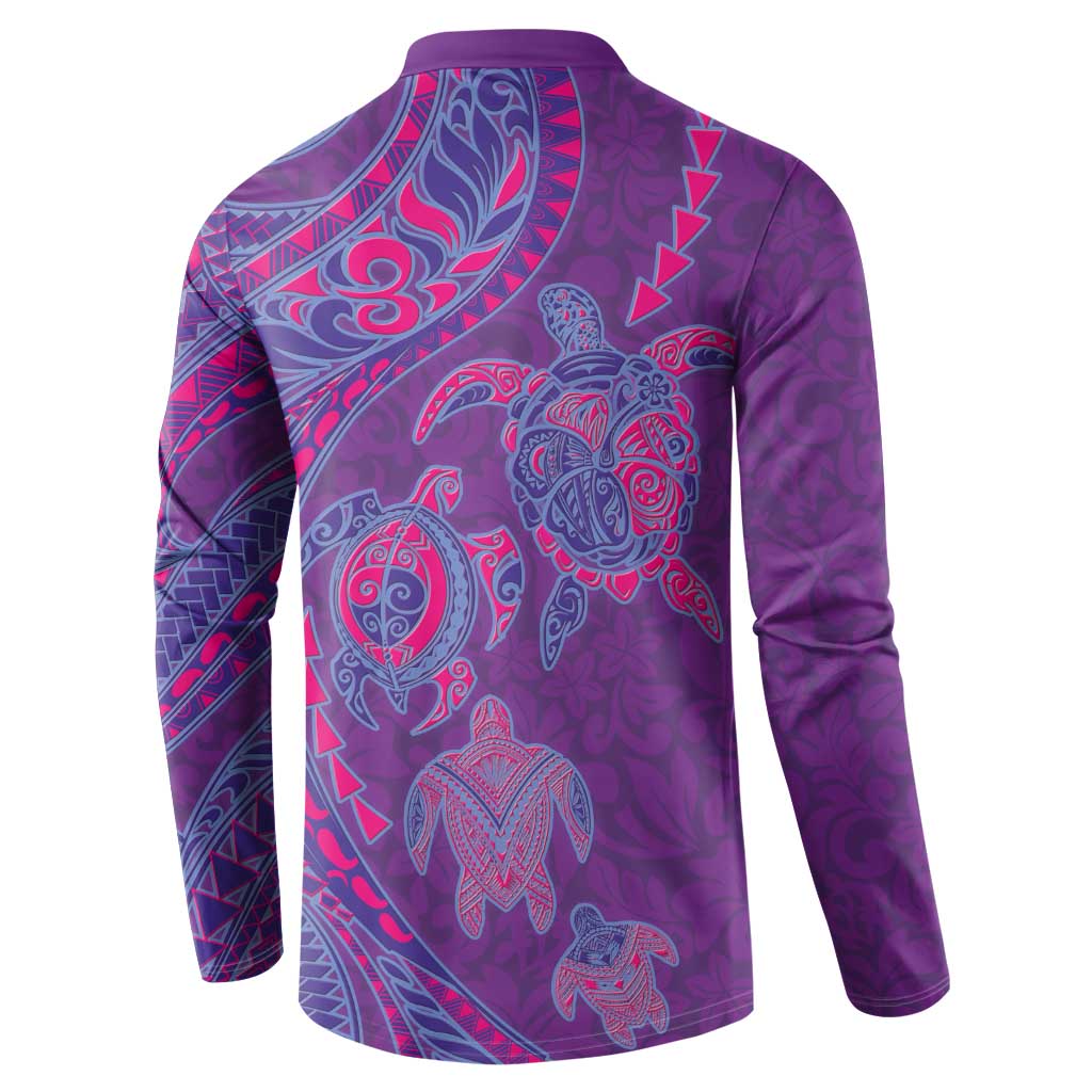 Hawaiian Turtles and Polynesian Art Tattoo Button Sweatshirt Dusky Violet