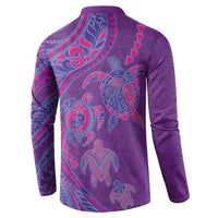 Hawaiian Turtles and Polynesian Art Tattoo Button Sweatshirt Dusky Violet