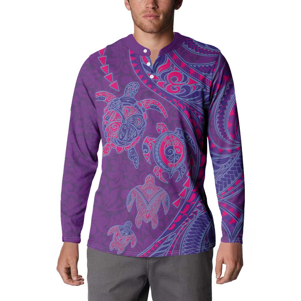 Hawaiian Turtles and Polynesian Art Tattoo Button Sweatshirt Dusky Violet