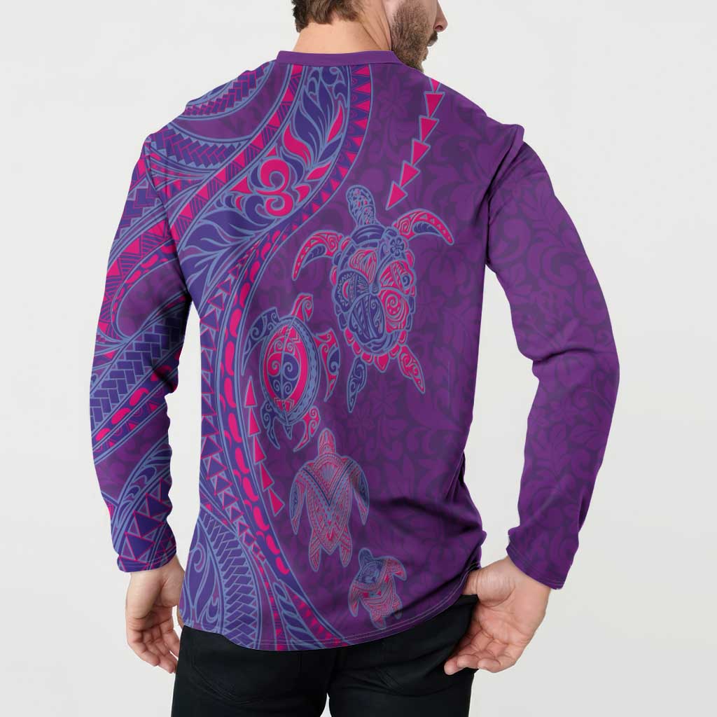 Hawaiian Turtles and Polynesian Art Tattoo Button Sweatshirt Dusky Violet