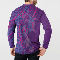 Hawaiian Turtles and Polynesian Art Tattoo Button Sweatshirt Dusky Violet