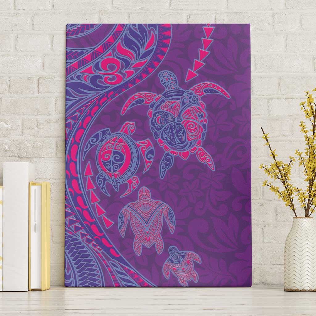 Hawaiian Turtles and Polynesian Art Tattoo Canvas Wall Art Dusky Violet