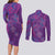 Hawaiian Turtles and Polynesian Art Tattoo Couples Matching Long Sleeve Bodycon Dress and Long Sleeve Button Shirt Dusky Violet
