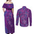 Hawaiian Turtles and Polynesian Art Tattoo Couples Matching Off Shoulder Maxi Dress and Long Sleeve Button Shirt Dusky Violet