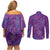 Hawaiian Turtles and Polynesian Art Tattoo Couples Matching Off Shoulder Short Dress and Long Sleeve Button Shirt Dusky Violet