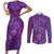 Hawaiian Turtles and Polynesian Art Tattoo Couples Matching Short Sleeve Bodycon Dress and Long Sleeve Button Shirt Dusky Violet