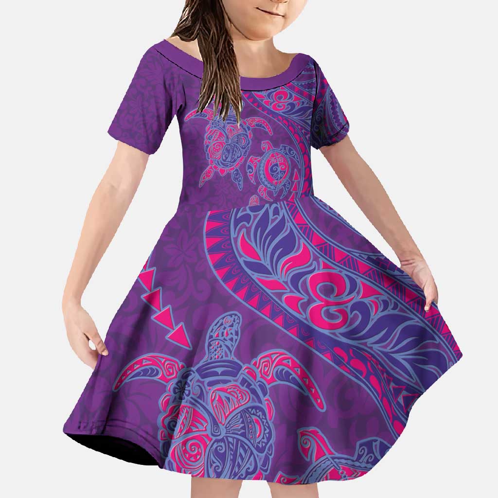 Hawaiian Turtles and Polynesian Art Tattoo Family Matching Mermaid Dress and Hawaiian Shirt Dusky Violet