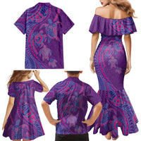 Hawaiian Turtles and Polynesian Art Tattoo Family Matching Mermaid Dress and Hawaiian Shirt Dusky Violet