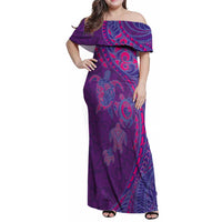 Hawaiian Turtles and Polynesian Art Tattoo Family Matching Off Shoulder Maxi Dress and Hawaiian Shirt Dusky Violet