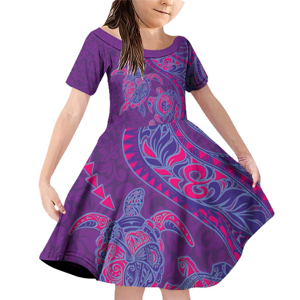 Hawaiian Turtles and Polynesian Art Tattoo Family Matching Off Shoulder Short Dress and Hawaiian Shirt Dusky Violet