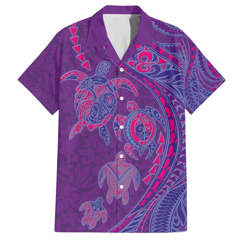 Hawaiian Turtles and Polynesian Art Tattoo Family Matching Off Shoulder Short Dress and Hawaiian Shirt Dusky Violet