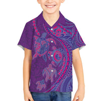 Hawaiian Turtles and Polynesian Art Tattoo Family Matching Puletasi and Hawaiian Shirt Dusky Violet