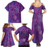 Hawaiian Turtles and Polynesian Art Tattoo Family Matching Summer Maxi Dress and Hawaiian Shirt Dusky Violet