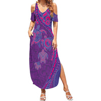 Hawaiian Turtles and Polynesian Art Tattoo Family Matching Summer Maxi Dress and Hawaiian Shirt Dusky Violet