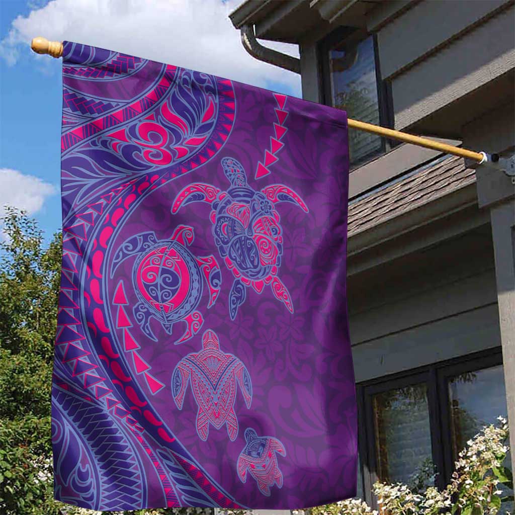 Hawaiian Turtles and Polynesian Art Tattoo Garden Flag Dusky Violet