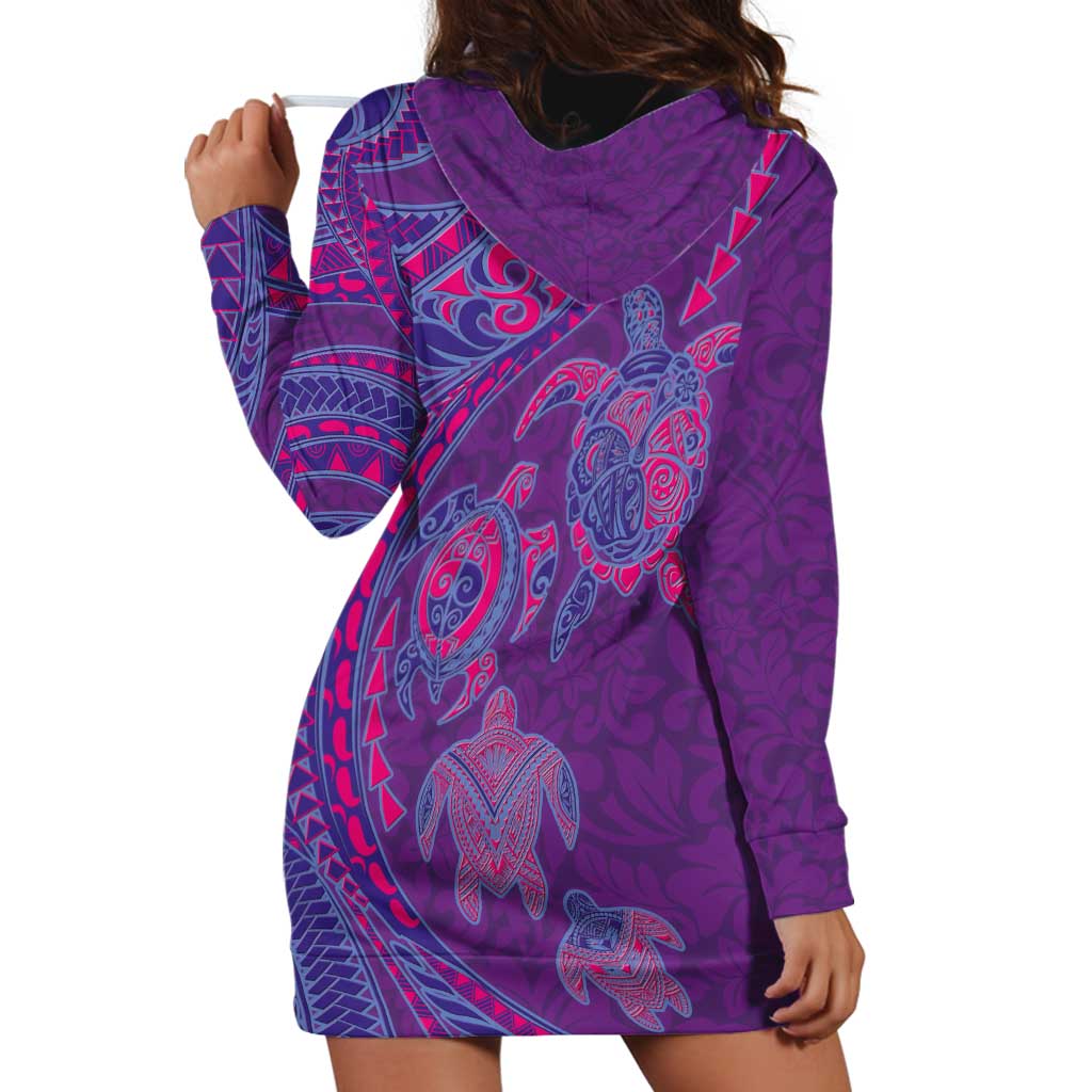 Hawaiian Turtles and Polynesian Art Tattoo Hoodie Dress Dusky Violet